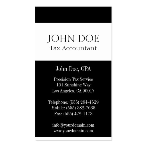 Tax Accountant B/W Form 1040 Business Card Template (back side)