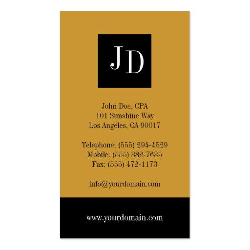Tax Accountant Black/Gold Business Card Template (back side)