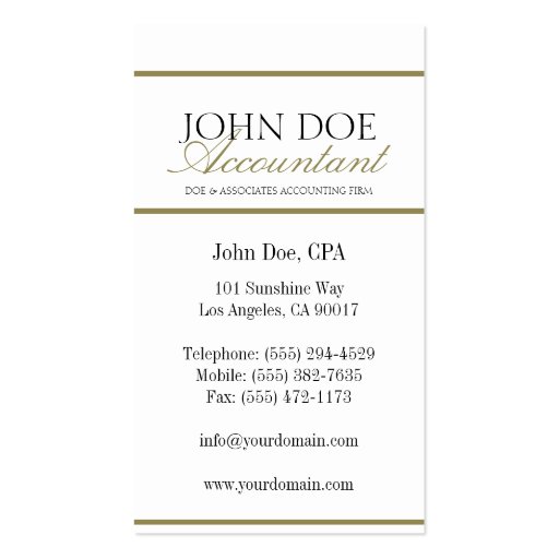 Tax Accountant CPA Bookkeeper Gold Script & Paper Business Card Template (back side)