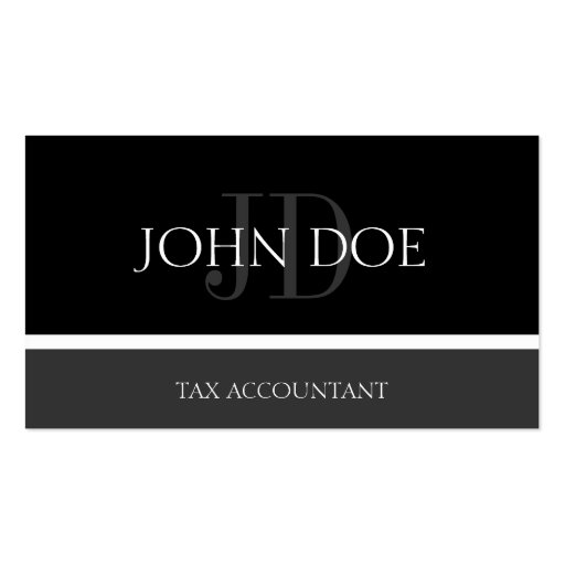 Tax Accountant/CPA Monogram Black/Dark Grey Business Card (front side)