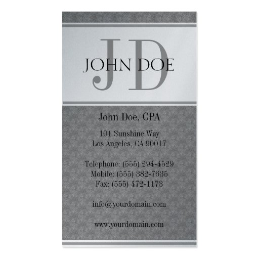 Tax Accountant CPA Monogram Blue Marble Platinum Business Cards (back side)