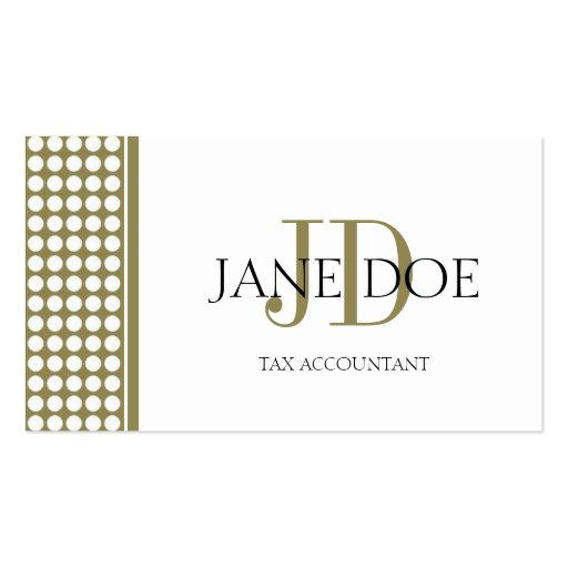 Tax Accountant/CPA Monogram Dot Gold/White Paper Business Card Template (front side)