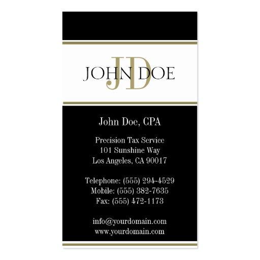 Tax Accountant Gold Stripes Business Cards (back side)