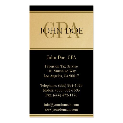 Tax Accountant Gold Stripes CPA Business Card Template (back side)