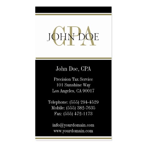 Tax Accountant Gold Stripes CPA Business Cards (back side)