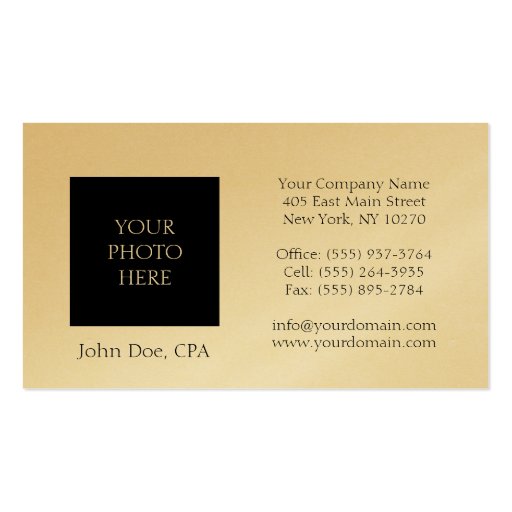 Tax Accountant Head Shot Gold Paper Business Cards (front side)