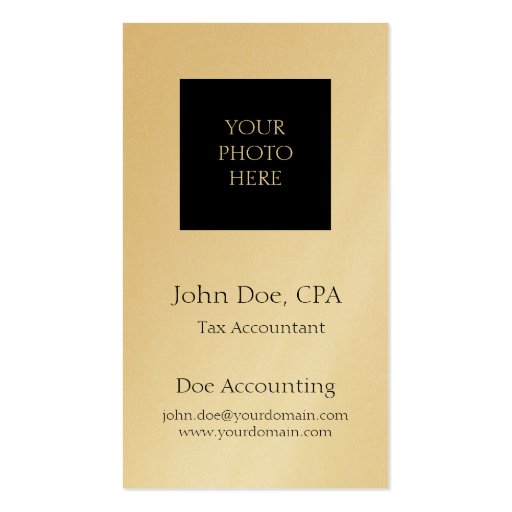 Tax Accountant Head Shot Gold Paper Business Cards (back side)