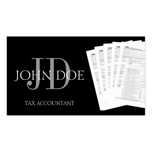 Tax Accountant Monogram 1040 Forms Black Business Card (front side)