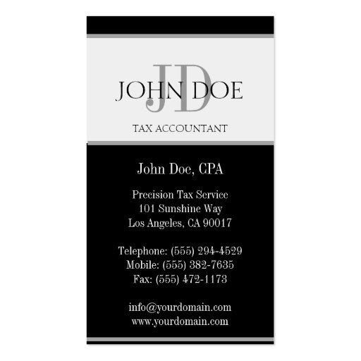 Tax Accountant Monogram 1040 Forms Black Business Card (back side)