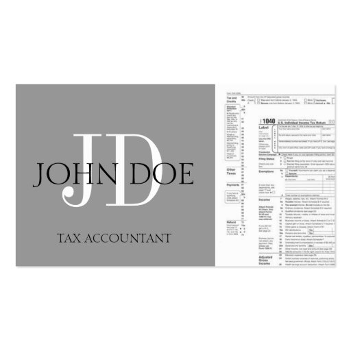 Tax Accountant Monogram 1040 Tarnished Silver Business Card Templates (front side)