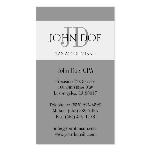 Tax Accountant Monogram 1040 Tarnished Silver Business Card Templates (back side)