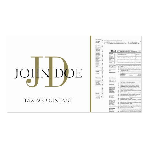 Tax Accountant Monogram 1040 White/Gold Business Cards (front side)