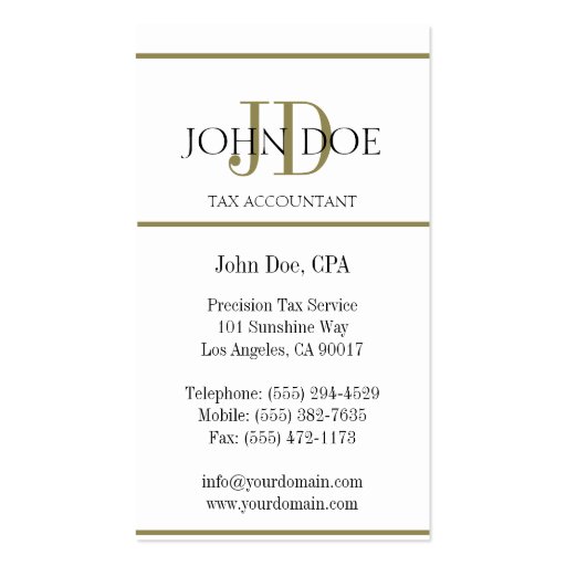 Tax Accountant Monogram 1040 White/Gold Business Cards (back side)