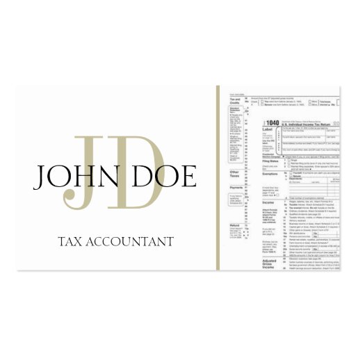 Tax Accountant Monogram 1040 White/Tan Business Card Templates