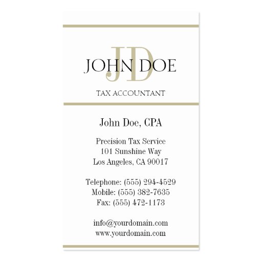 Tax Accountant Monogram 1040 White/Tan Business Card Templates (back side)