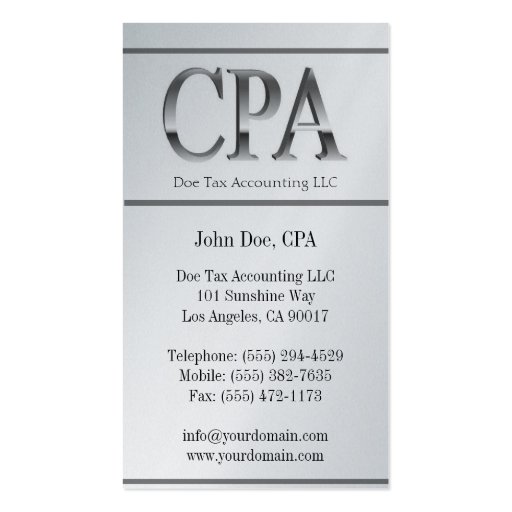 Tax Accountant Platinum Borders 3D CPA Business Cards (back side)
