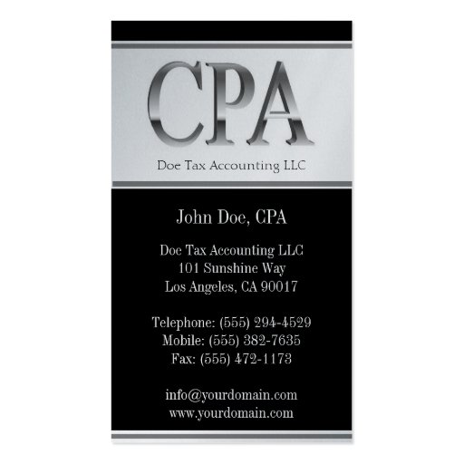 Tax Accountant Platinum Stripes 3D CPA Business Card Templates (back side)