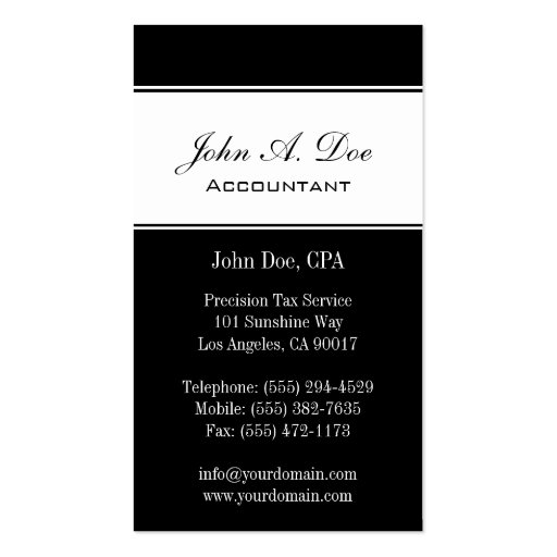 Tax Accountant Script Black/White Form 1040 Business Card Templates (back side)