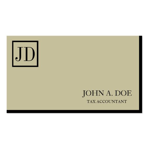 Tax Accountant Square Monogram Tan Black Business Cards (front side)