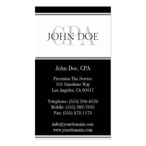 Tax Accountant Stripes CPA W/W Business Card Template (back side)