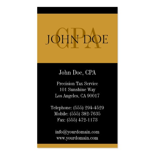 Tax Accountant Stripes Gold CPA Business Card Template (back side)