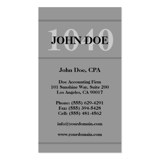 Tax Preparation 1040 Graphite Business Card Templates (back side)