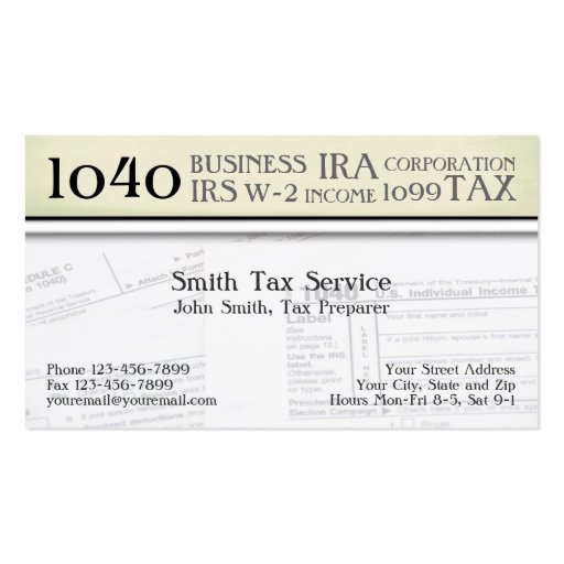 Tax Preparer Accountant Business Card (front side)