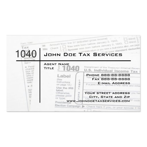Tax Preparer Federal Tax Form Business Card