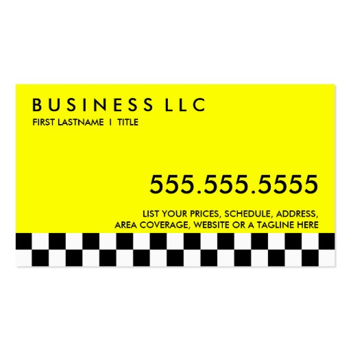 taxi cab. (checkered stripe) business card template (back side)