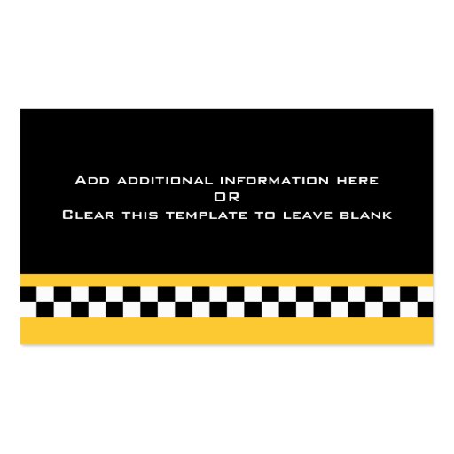 Taxi cab funny vintage yellow black business card templates (back side)