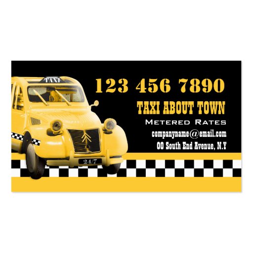 Taxi cab funny vintage yellow black business card templates (front side)
