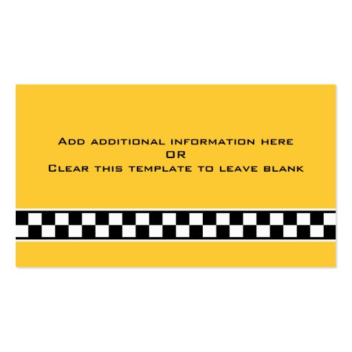 Taxi cab yellow black white #5 business card template (back side)