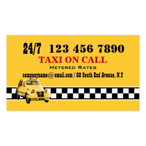 Taxi cab yellow black white #5 business card template (front side)