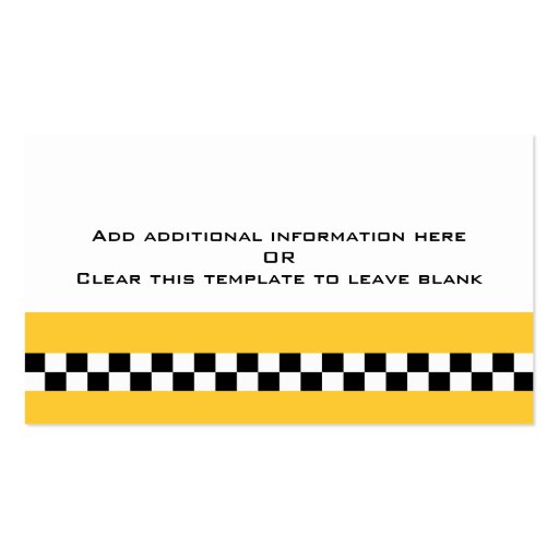 Taxi cab yellow red black business card template (back side)