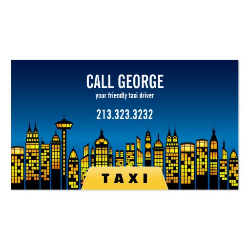 Taxi in City at Night Business Card (front side)