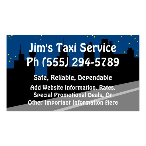 Taxi Service Business Cards (back side)