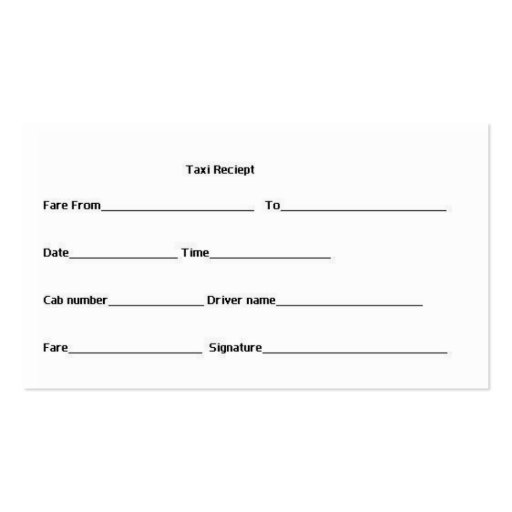 Taxicab receipt business card templates (back side)