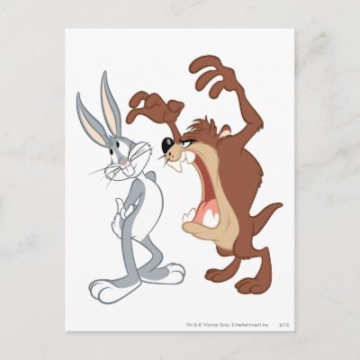 Taz and Bugs Bunny Not Even Flinching - Color postcards