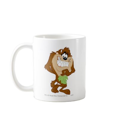 Taz holding a leaf coffee mug