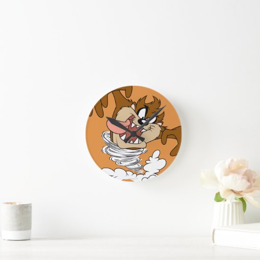 Taz Whirling Tornado Round Clock Zazzle