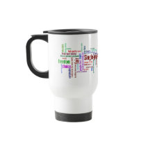 Taza bilateral del viaje de la nube de la palabra tazas
