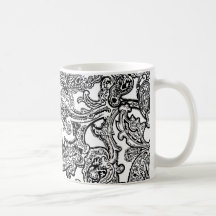 taza blanca negra de Paisley