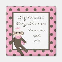{TBA} 2"x2" Pink Sock Monkey Party Favor Magnet