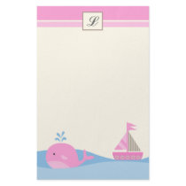 {TBA} 5.5" x 8.5" Stationary Pink Sail Boat Whale Customized Stationery