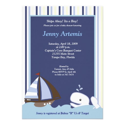 {TBA} Ahoy Mate Sailboat Boat Nautical Baby Shower Custom Announcements (front side)