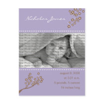{TBA} Baby Birth Announcement Purple Branch postcards