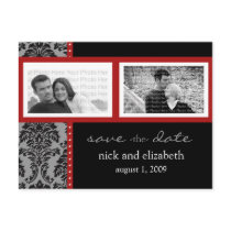 {TBA} Baroque Black Red Two-Photo Save the Date postcards