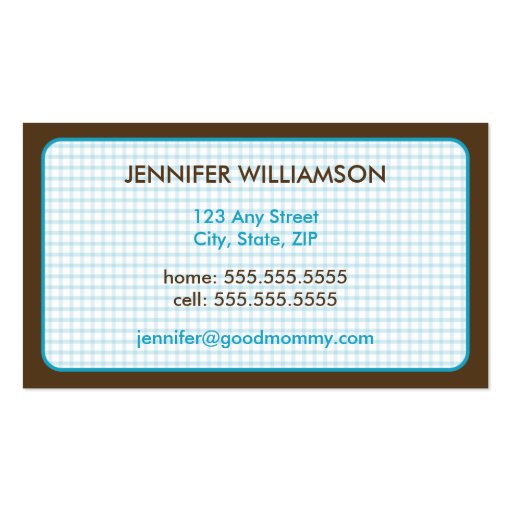 {TBA} Chocolate Carriage Mommy Calling Card: aqua Business Card Template (back side)