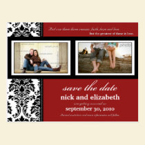 {TBA} Damask 2-Photo Red-Black-White Save the Date postcards