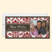 {TBA} Elegant Brown & Red Damask Happy Holidays photo cards